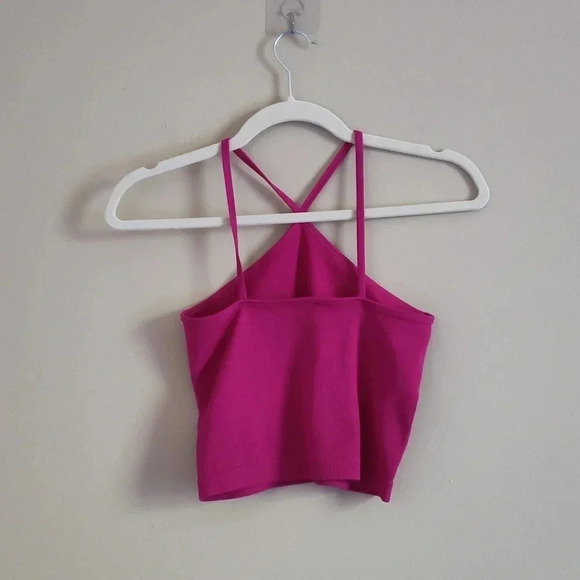 Aura Pink Crisscross Back Crop Top | Size M/L - Picture 2 of 3